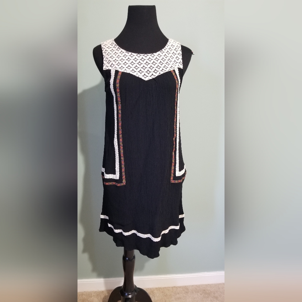 Rewind Black and White BOHO Sheath Mini Dress